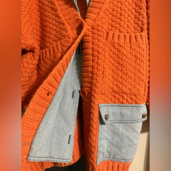 DAVI & DANI Orange Cardigan with Blue Accents - Picture 3 of 4